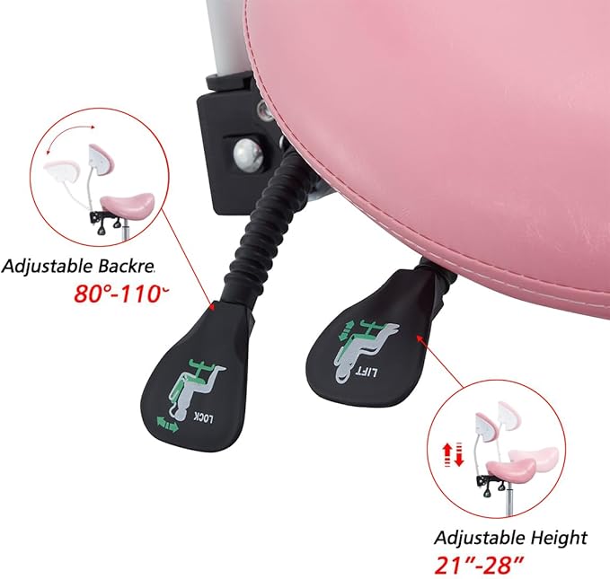 Saddle Stool Rolling Chair with Back Support,Esthetician Tattoo Dental Lash Chairs for Eyelash Tech Massage Salon(Pink,with Backrest)