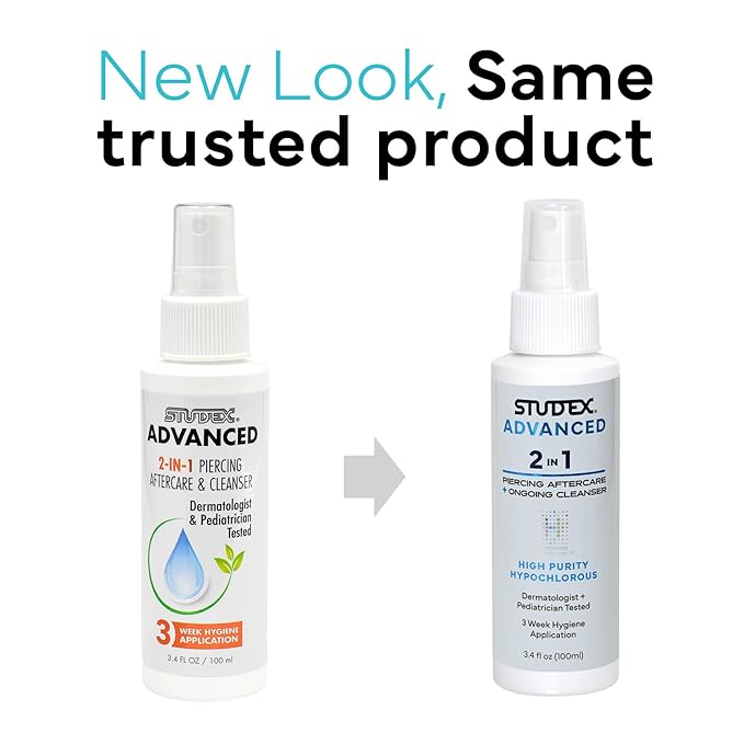 Studex Advanced 2-in-1 Piercing Aftercare & Cleanser – Hypochlorous Spray for Body and Ear Piercing, Hypoallergenic Formula for Sensitive Skin (Pack of 2)