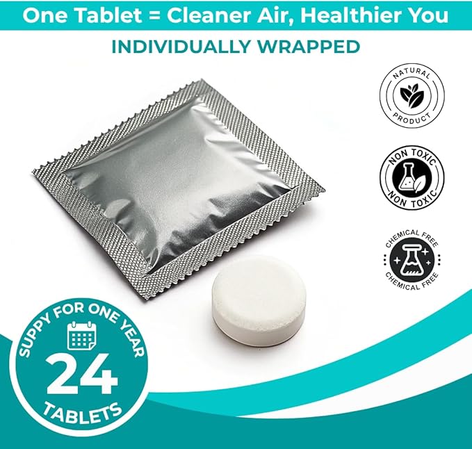 24 pack Humidifier Cleaning Tablets, Diffuser Cleaner for Stains, Residue & Mineral Deposits, Improves Mist Flow & Device Care, Simple Drop-In Formula
