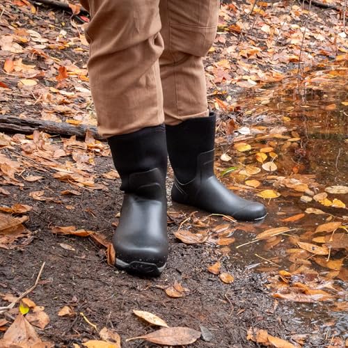 Showave Men's Rain Boots Excursion Rubber Boot Calf High Waterproof Insulated Mud Boots Outdoor Footwear for Trekking Gard...