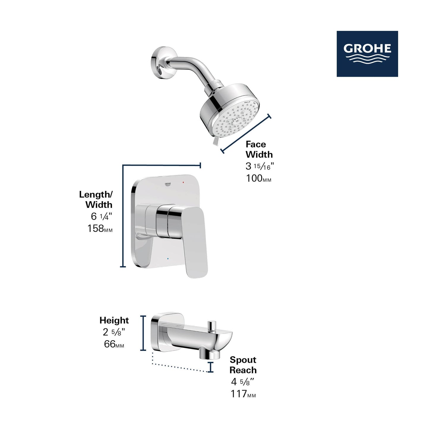 Grohe 105380GN00 Cubeo Pressure Balance Valve Tub/Shower Trim Kit, Brushed Gold