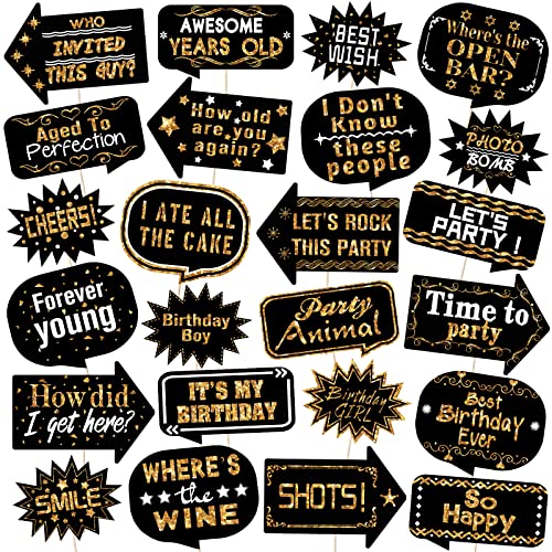 Outus 24 Pieces Photo Booth Props Birthday with Stick Happy Birthday Weddings Graduation Prom Bday Wedding New Year Party ...
