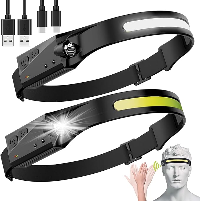 Avlxt LED Headlamp, 2 Pack Rechargeable Flashlight for Adults, 230 Wide Beam Headlight, Motion Sensor Head Lamp, Adjustabl...