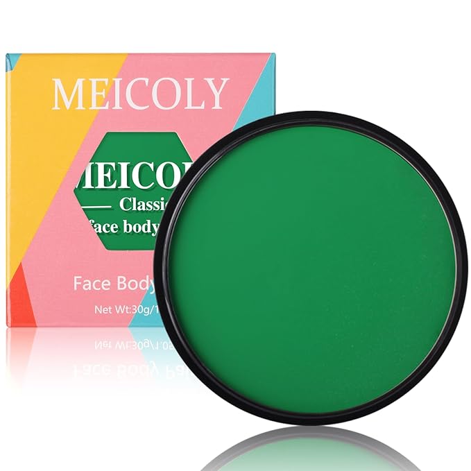 MEICOLY Washable Green Face Body Paint,Halloween SFX Elphaba Witch Makeup,Hunting Hulk Gamora Face Paint,St Patricks Day Accessories,Green Makeup Face Painting for Adults and Kids