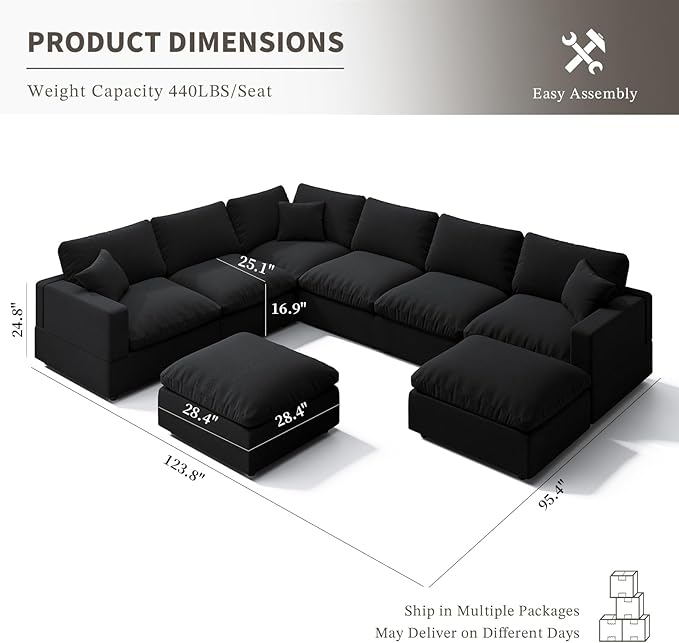 Cloud Couch Modular Sectional Sofa for Living Room, Convertible Upholstered Comfy Couches Deep Seat Sofa Sleeper Sofa Bed, Removable & Washable Cushion Covers, Filled with Down Cotton