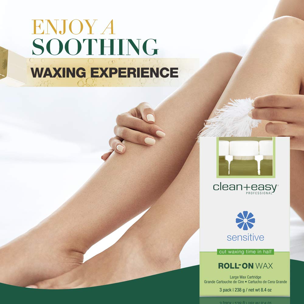 Clean + Easy Large (Leg) Sensitive Roll-On Wax Refill, For Hygienic Facial And Body Hair Removal Treatment, Great for Sensitive