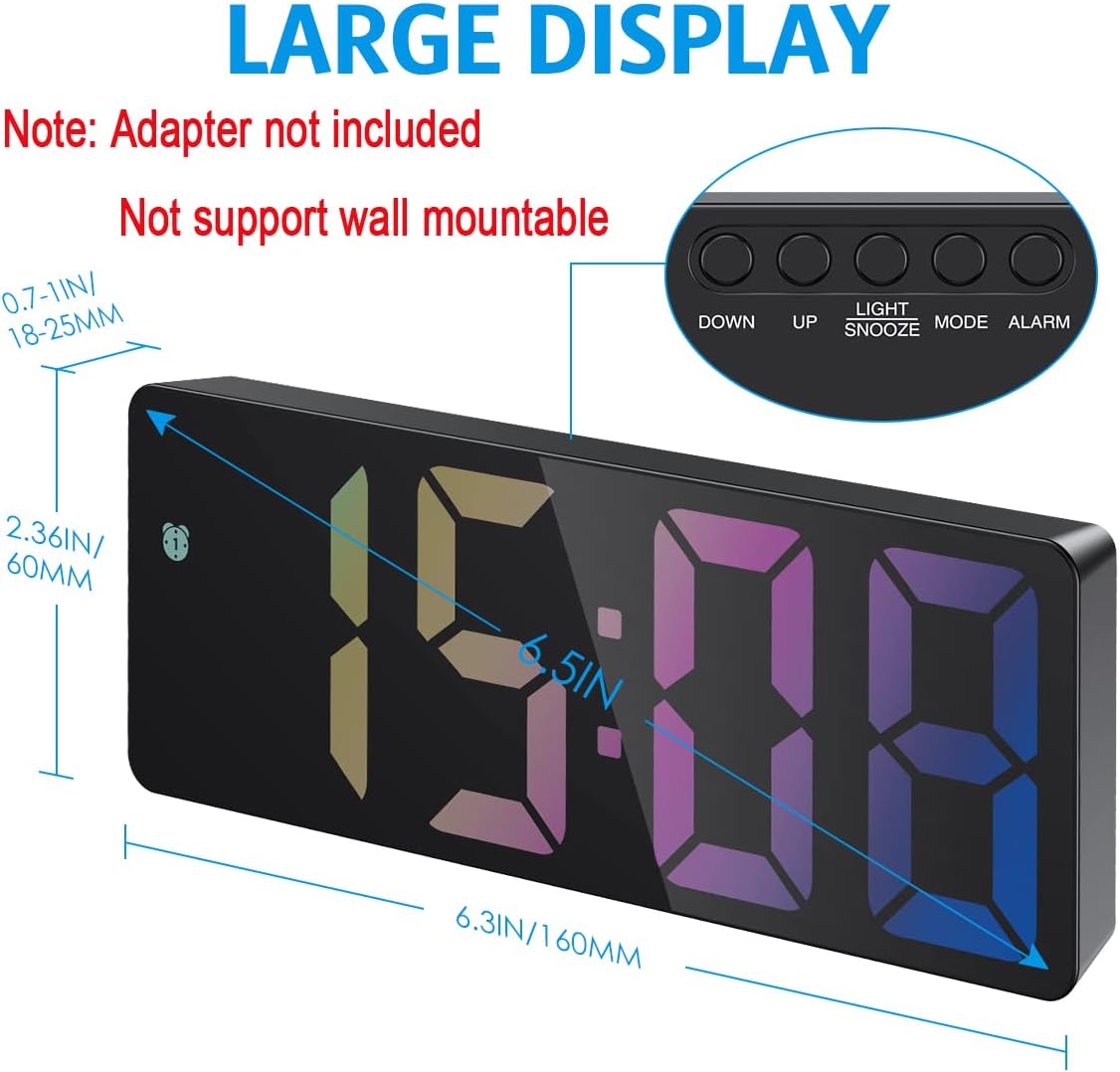 AMIR Digital Alarm Clock, Rainbow LED Clock for Bedroom, Modern Desk Clock with Temperature Display, Adjustable Brightness, Voice Control, 12/24H Display Small Clock for Home, Bedroom, Office