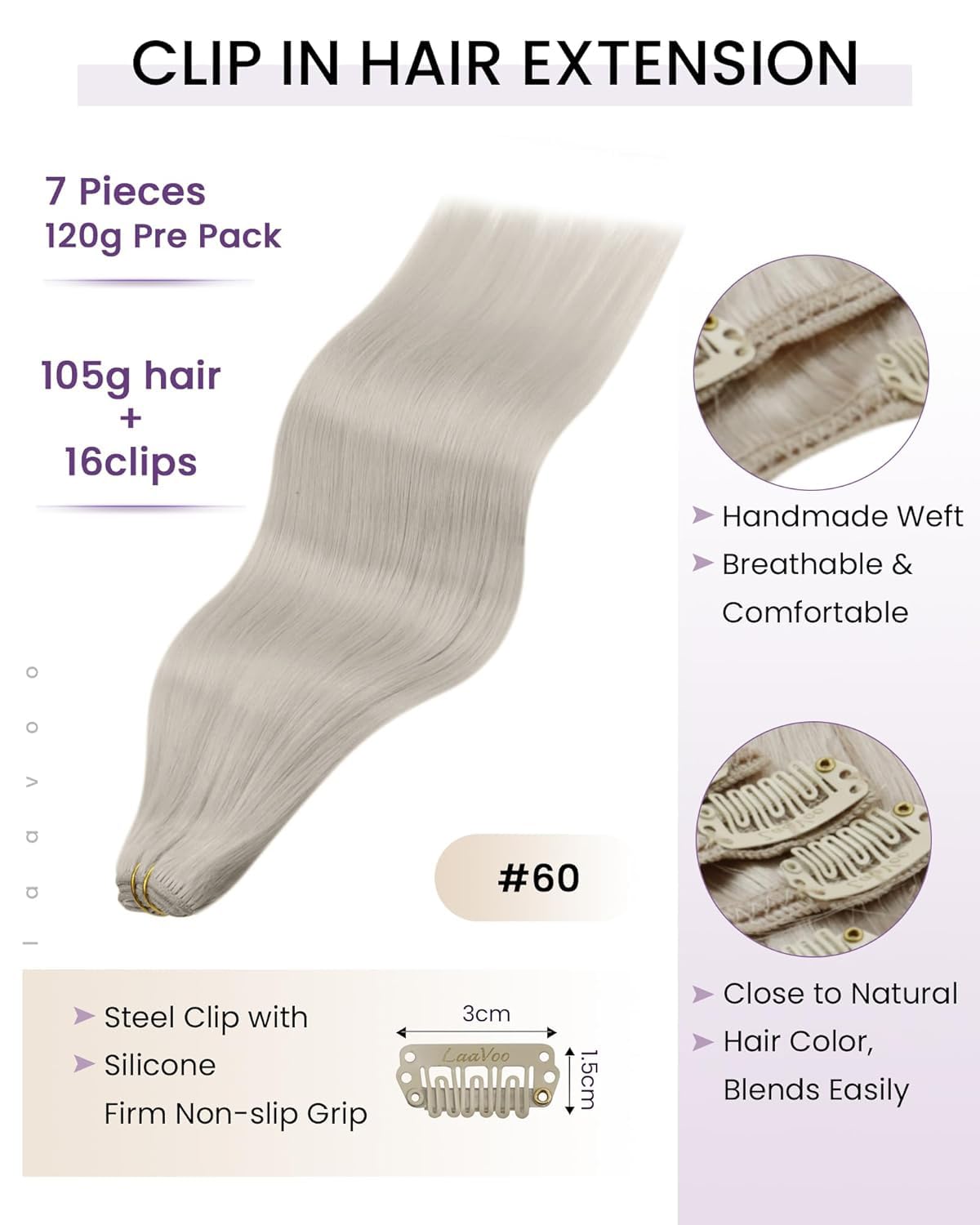 LaaVoo Clip in Hair Extensions Real Human Hair Blonde Hair Extensions Clip ins Platinum Blonde Human Hair Clip in Extension Blon