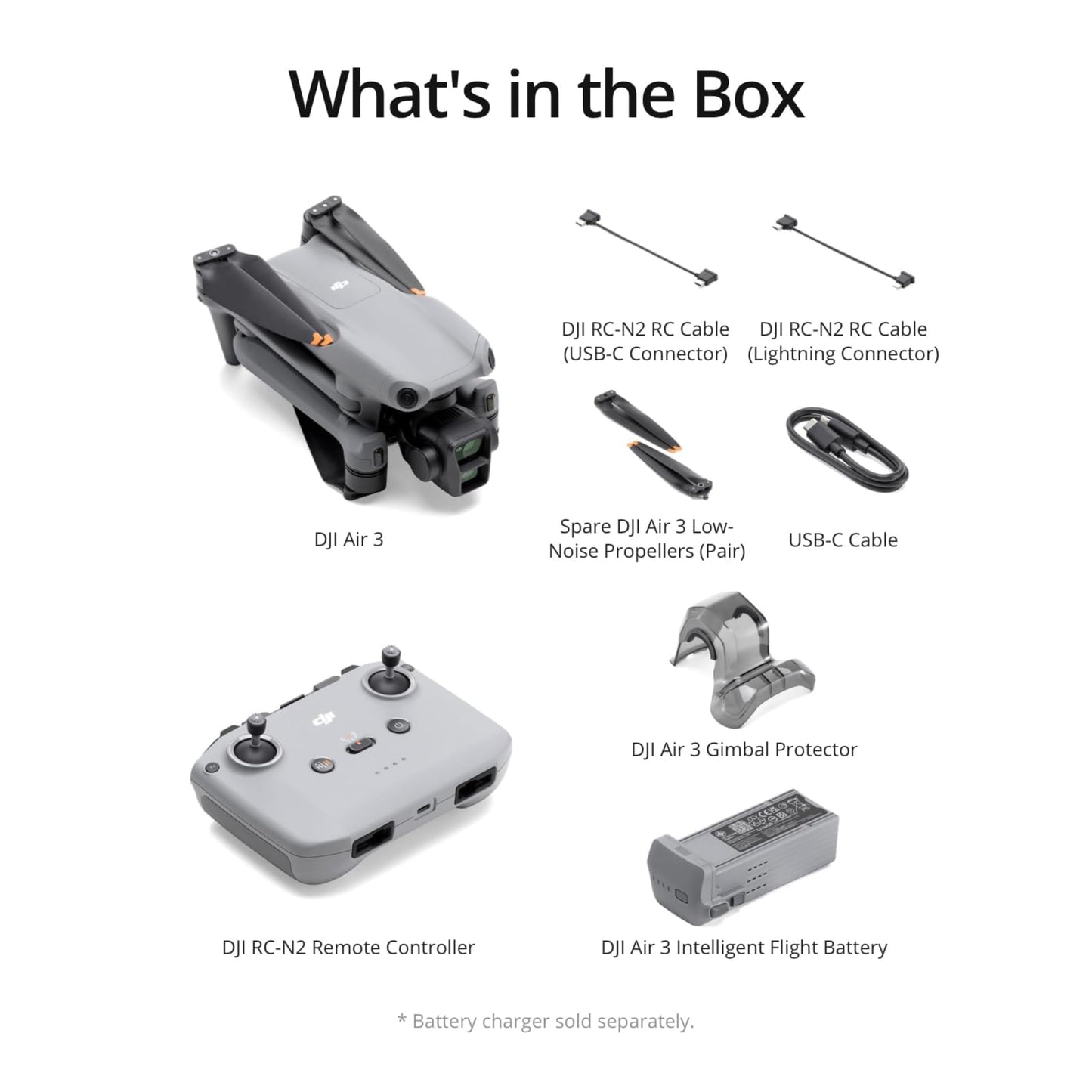 DJI Air 3 (DJI RC-N2), Drone with Medium Tele & Wide-Angle Dual Primary Cameras, 46-Min Max Flight Time, Omnidirectional Obstacle Sensing, 48MP Photos, 4K/60fps HDR, Compliance with FAA Remote ID