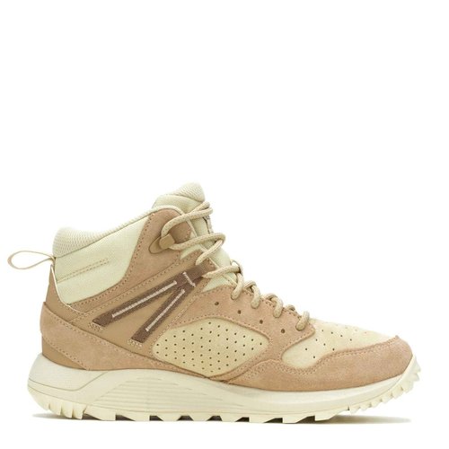 Merrell Women's Wildwood Mid Leather Waterproof Hiking Shoe, Tan/Reed, 7.5