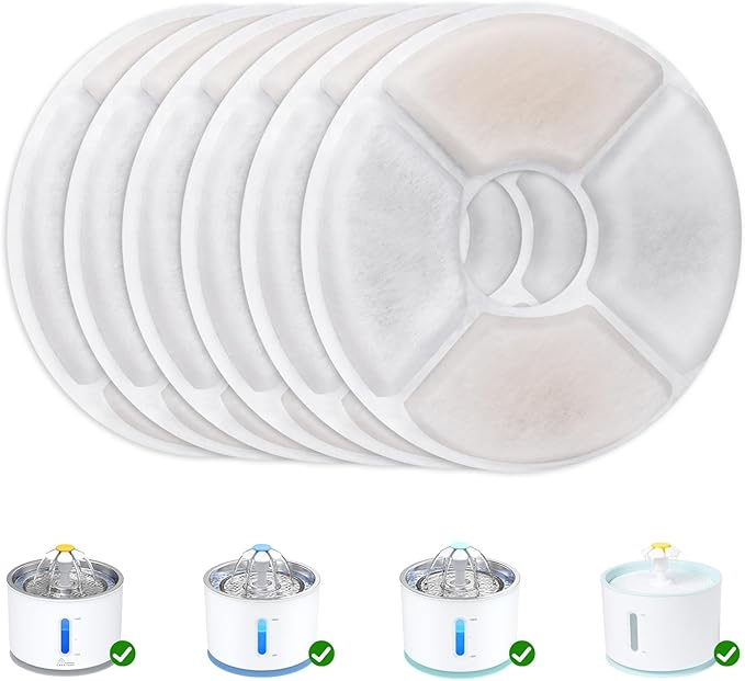 Wonder Creature Cat Water Fountain Filter Replacement, 6/8/12/16/8+4 Pack, Round Carbon Filters for 81oz/2.4L Stainless St...