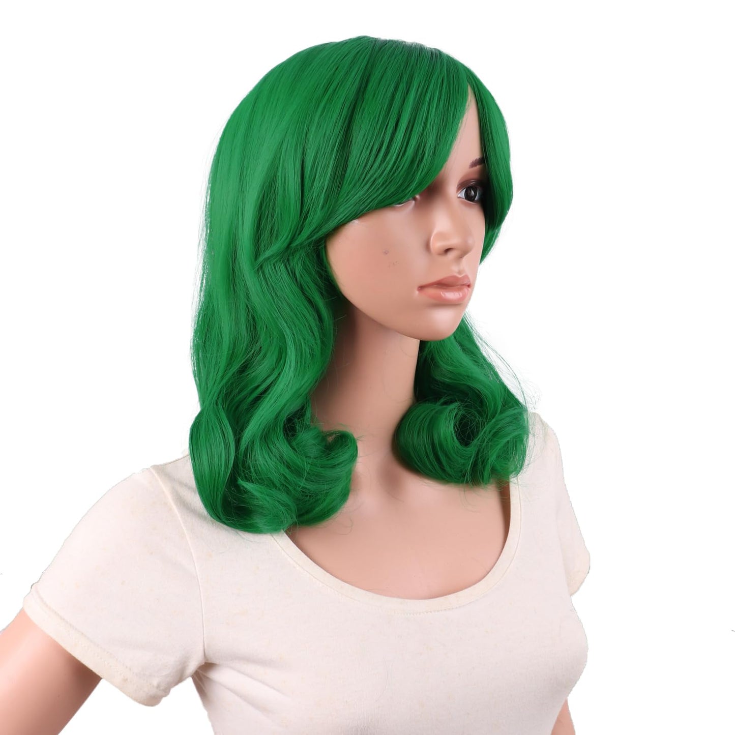 MapofBeauty 16 Inch/40 cm Short Side Bangs Medium Curly Wig (Grass Green)