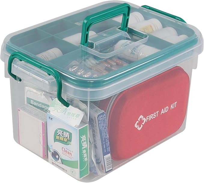 Yesdate 1 Pack Plastic Medicine Storage Kit with Tray, First Aid Storage Box with Handles, Clear Household First Aid Organ...