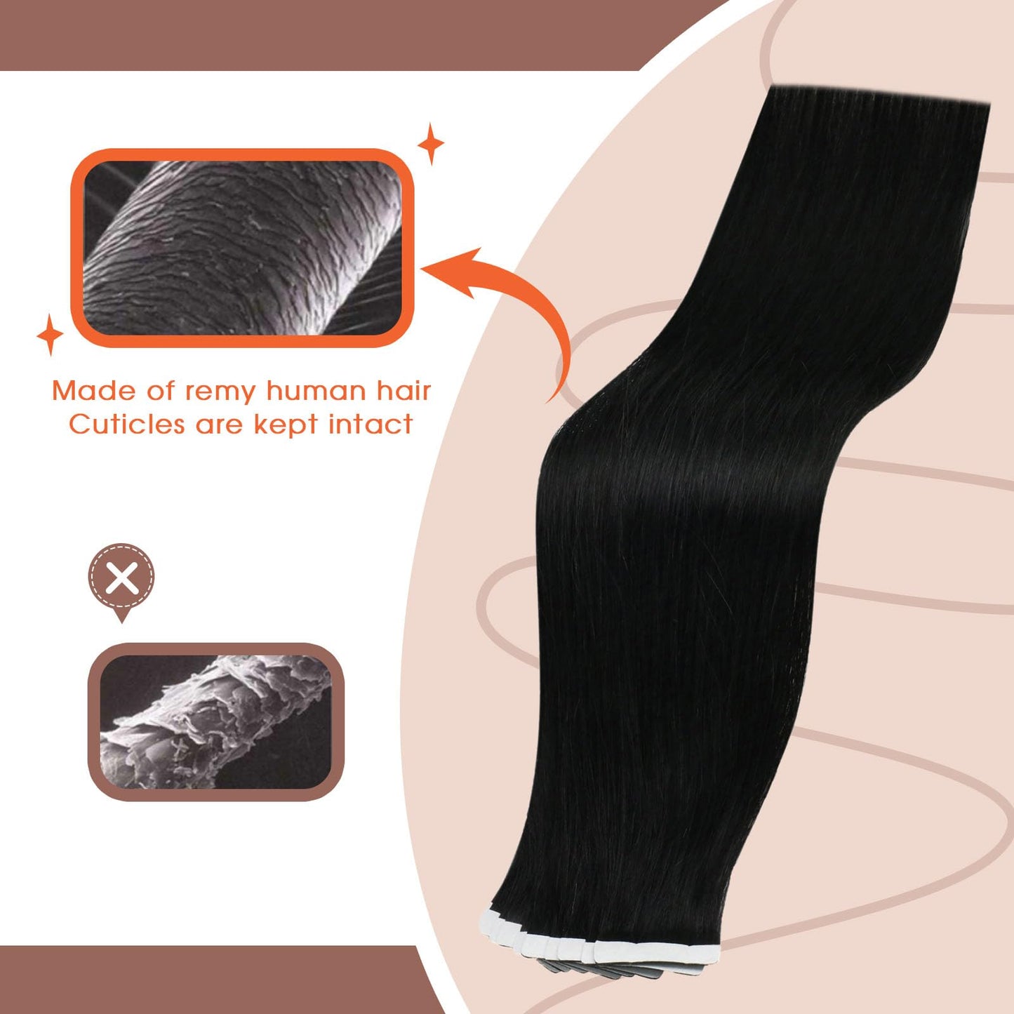 Sunny Hair Tape in Hair Extensions Real Human Hair Invisible Remy Hair Extensions Tape ins for Women Jet Black 22 inch 25G
