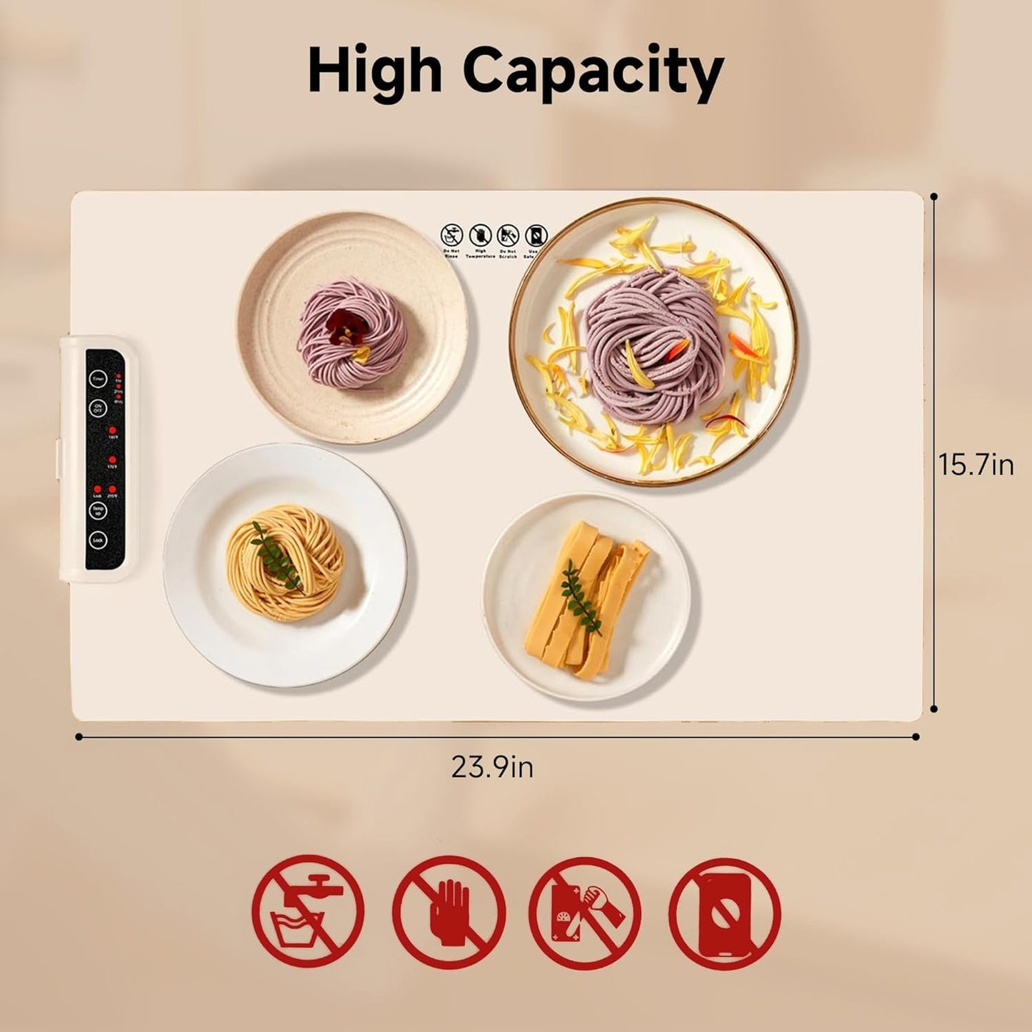 Food Warming Mat- Foldable Warming Mat for Food with Adjustable Temperature Control Time Moders Locking Function Electric Warming Tray for Parties,Home,Travel,Buffet Beige