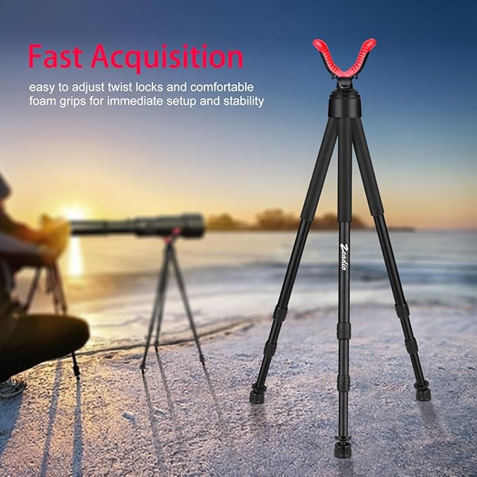 Zeadio Tripod Rest with High Density Foam Grip, Twist-Style Locking Leg, and Non-Marring V-Yoke Rest Head for Outdoor Activities,81-165cm