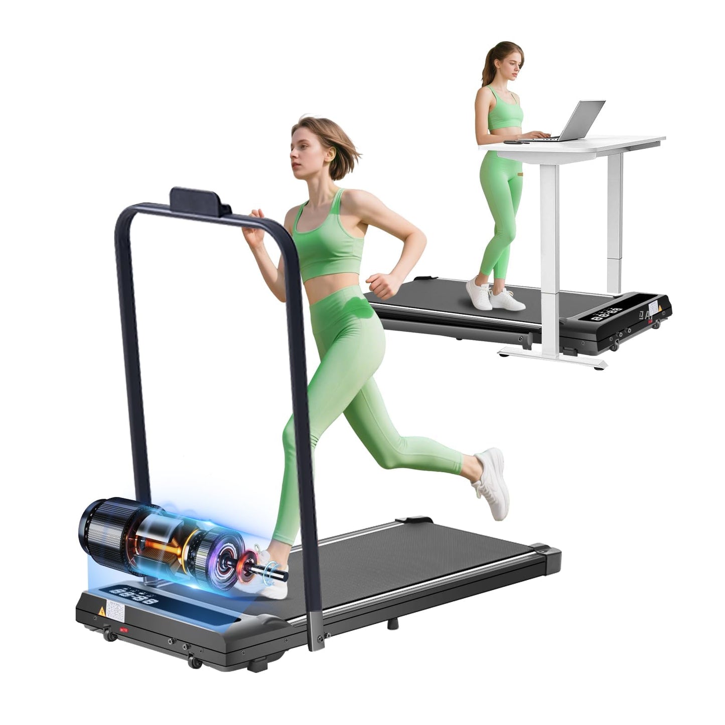 Walking Pad with Handle Bar, 3.0HP Foldable Folding Treadmills for Home Small, 3 in 1 Portable Treadmill with Handles, Small Walking Pad Treadmill Home with Remote Control, 320LB Capacity