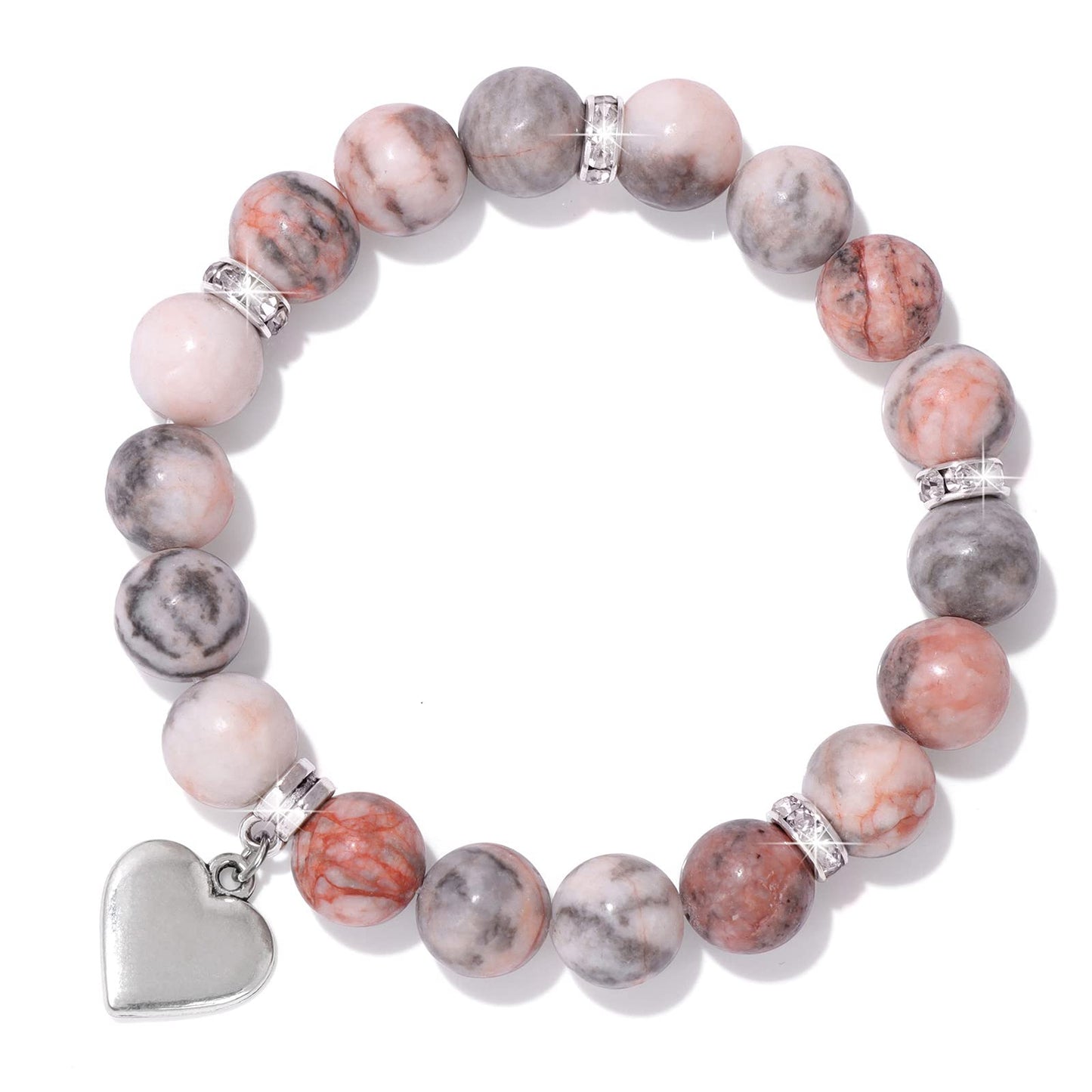GolbalJew Healing Bracelet For Women Anxiety Beaded Bracelets Jewelry Pink Healing Stone Heart Pendant Bracelet Stress Relief Yo