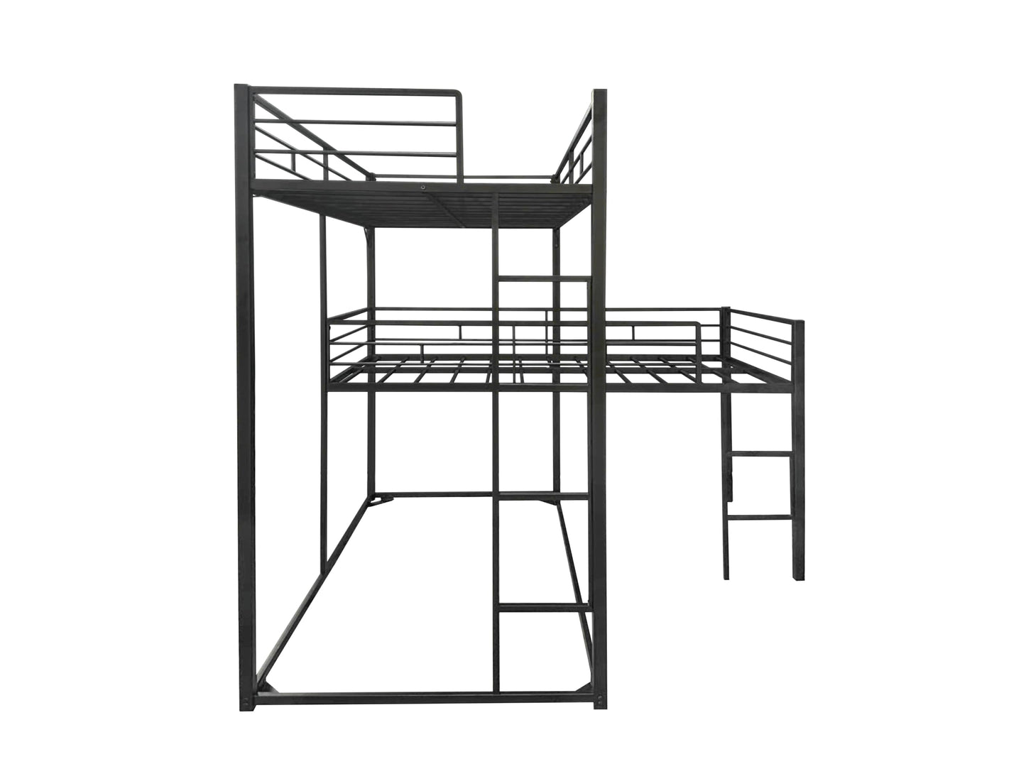 UOCFYK Twin Size L-Shaped Metal Triple Bunk Bed, Triple Bedframe with Ladder & Full-Length Guardrail for Kids Junior Adults, Box Spring Needed, Space Saving, Black