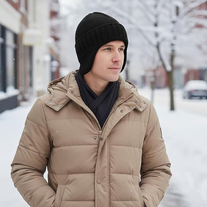 Home Prefer Mens Winter Hat Knit Earflap Hat Stocking Caps with Ears Beanie Hat