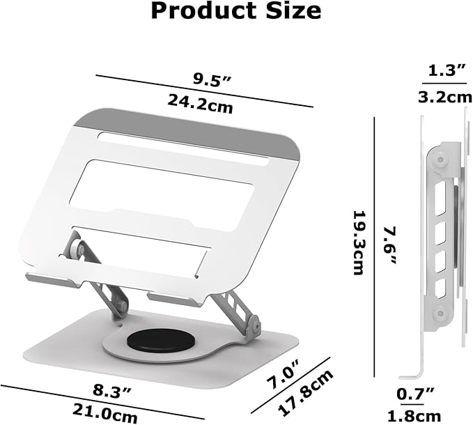 TAPMEI Adjustable Laptop Stand, 360 Rotating Computer Riser, Stable Base Stand Holder for MacBook Pro/Air Notebook up to 18 Inches, Silver