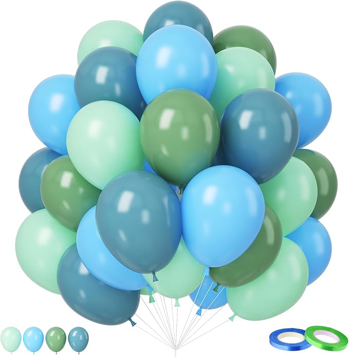 Blue and Green Balloons, Slate Blue Balloon Arch Kit,Baby Blue Light Green Balloons for Baby Shower Boy Birthday Party Bac...
