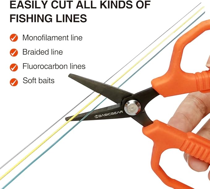 BasicGear Fishing Multi-Tool Scissors – Titanium-Coated, Stainless Steel, Multi-Tool Cutter with Hook Adjuster, Screwdriver, Bottle Opener, Sheath & Non-Slip Grip for Saltwater or Freshwater Use