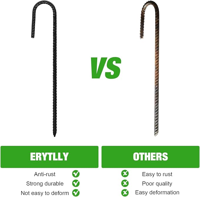 ERYTLLY 12In Rebar Stakes J Hook Heavy Duty Galvanized Metal Stakes for Ground Barrel Soil Tent Swing Set Anchors Fence Stakes Curved Steel Plant Support Garden Stakes with Hooks（12in 16pk）