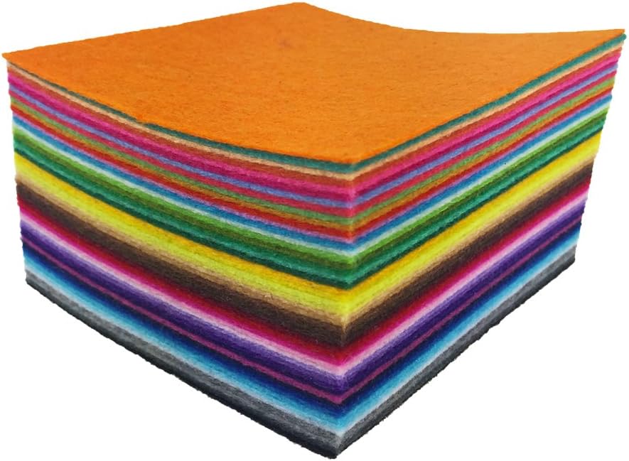 flic-flac 48PCS 8 x 8 inches (20 x 20cm) Assorted Color Felt Fabric Sheets Patchwork Sewing DIY Craft 1mm Thick … (20cm * 20cm, 48pcs)