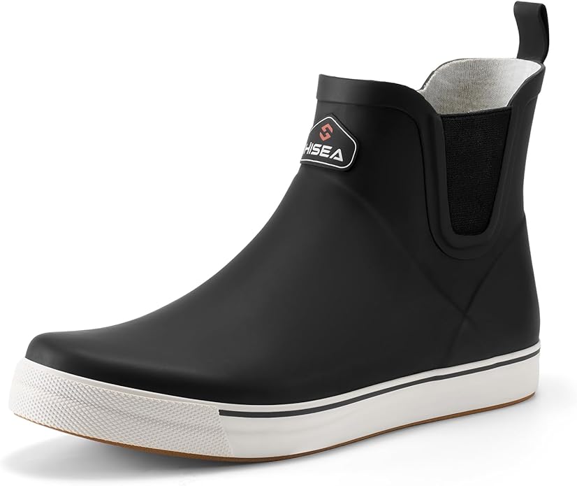 HISEA Men's Deck Boots Ankle Rain Boots Waterproof Rubber Saltwater Fishing Boot for Sailing