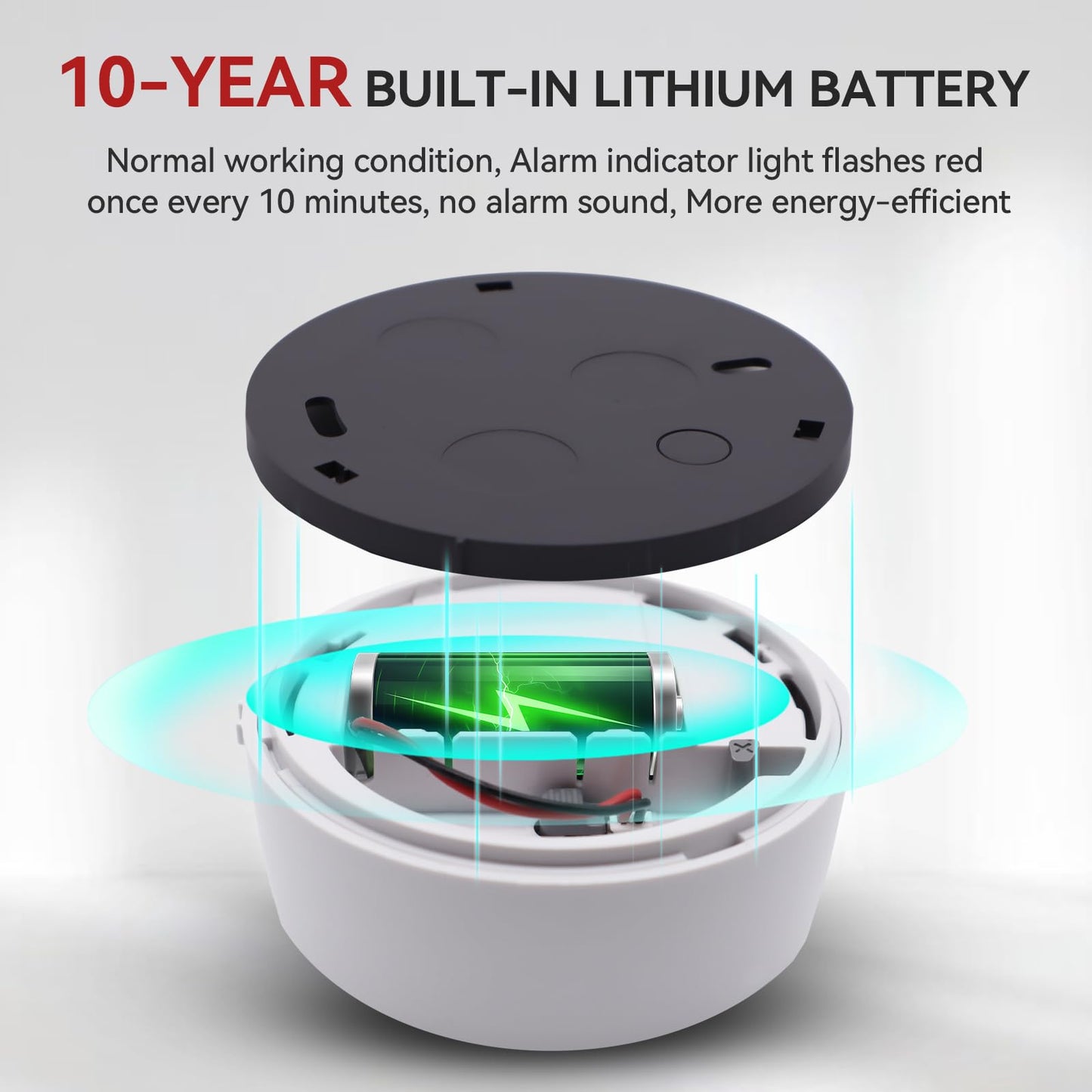 WeGoIOT Independent Smoke Detector, 10-Year Battery Smoke Fire Alarm with Photoelectric Sensor, LED Indicator & Silence Button JTY-GW-YB010(1 Pack)