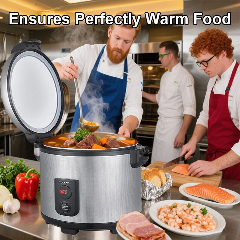 YOLLNIA 32.1QT Commercial Rice Warmer(Not Rice Cooker) Portable Big Food Rice Warmer / 122℉- 178℉ Adjustable Temperature/ 160W/ Non-stick Inner Pot For Restaurant Party Family