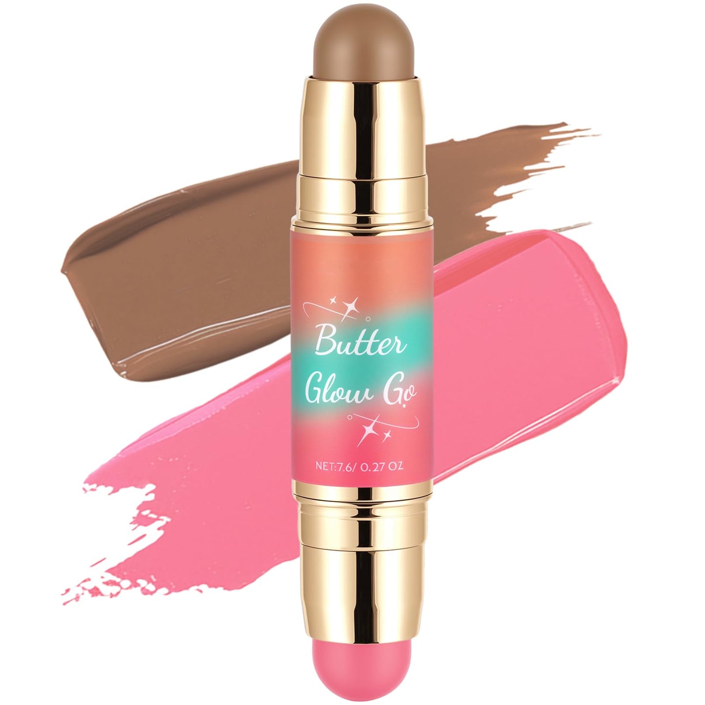 Dual-Ended Blush and Bronzer Stick - 2-in-1 Creamy Face Cheeks Contour Makeup, Smooth Hydrating Formula, Buildable Color for Nat