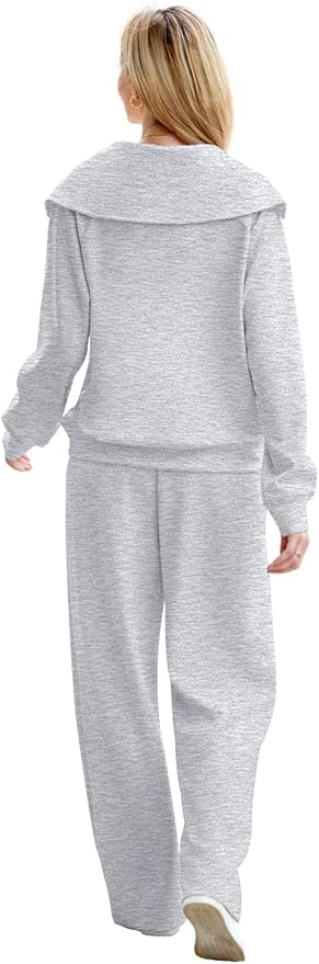 XIEERDUO Lounge Sets For Women 2025 Half Zip Sweatshirt And Wide Leg Sweatpant 2 Piece Outfits Sweatsuit Tracksuit