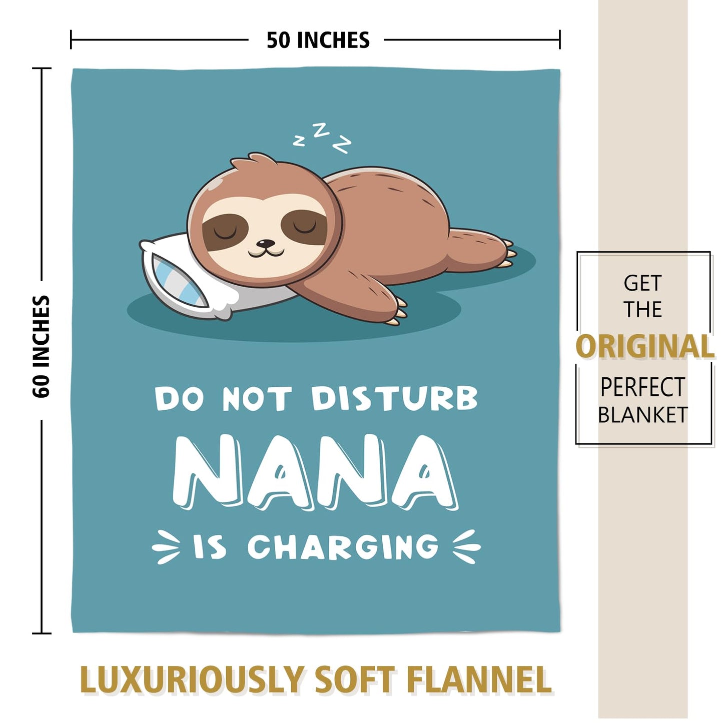 Funny Nana Gifts, Nana is Charging Sloth Blanket, Nana Birthday Gifts, Gifts for Nana from Grandkids, Present for Nana Christmas Mothers Day, Super Soft Throws Blankets for Nana 60"X50"
