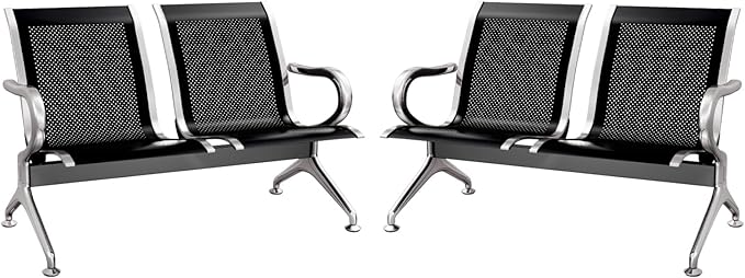 kinbor Waiting Room Chairs - Durable Black Reception Bench with Armrests, 2-Seat Office Reception Guest Chairs for Office, Hospital, Airport, Bank & Lobby (Set of 2)