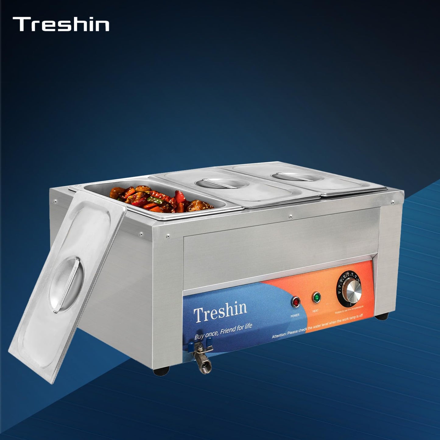 Treshin 3 Pan Commercial Food Warmer 21 Qt Capacity 1200W Stainless Steel Electrical Bain Marie Buffet Food Warmer Steam Table with Temperature Control & Lid for Home, Party, Catering, Restaurants