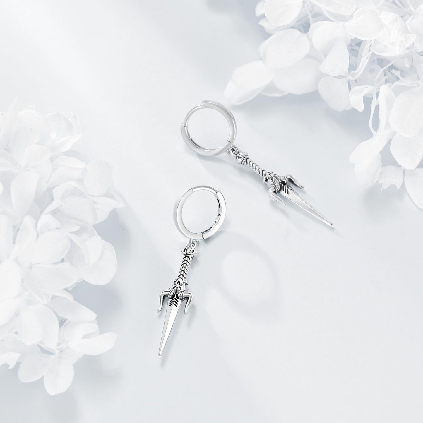 Trident Dagger Earrings 925 Sterling Silver Trident Drop Earrings Dagger Dangle Earrings Demon Gothic Jewelry Gift for Women Men