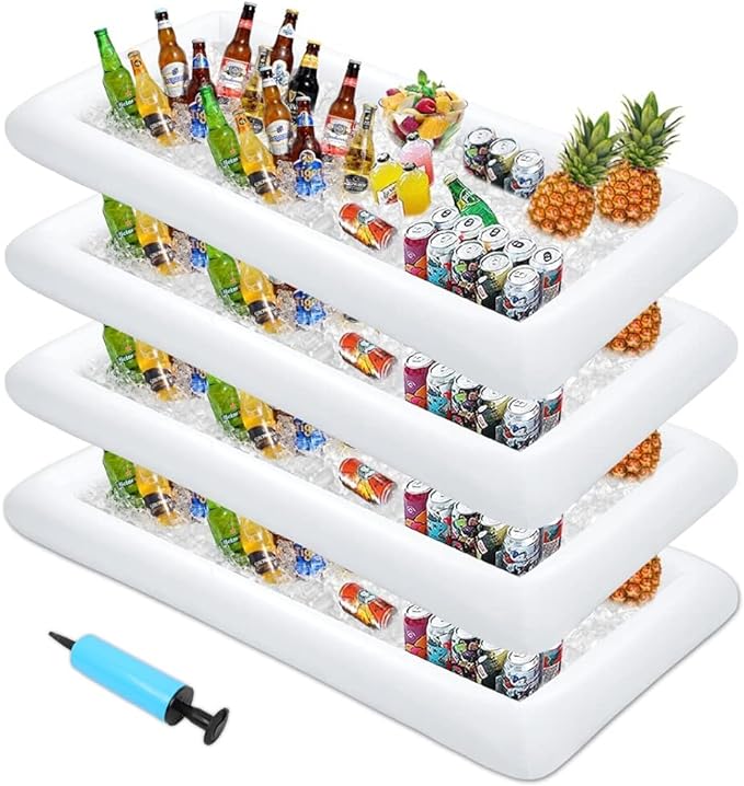 MorTime 4 PACK Inflatable Ice Serving Bar, 53"x25" Server Tray Pool Buffet Drink Cooler, Ice Tray Food Drink Containers fo...