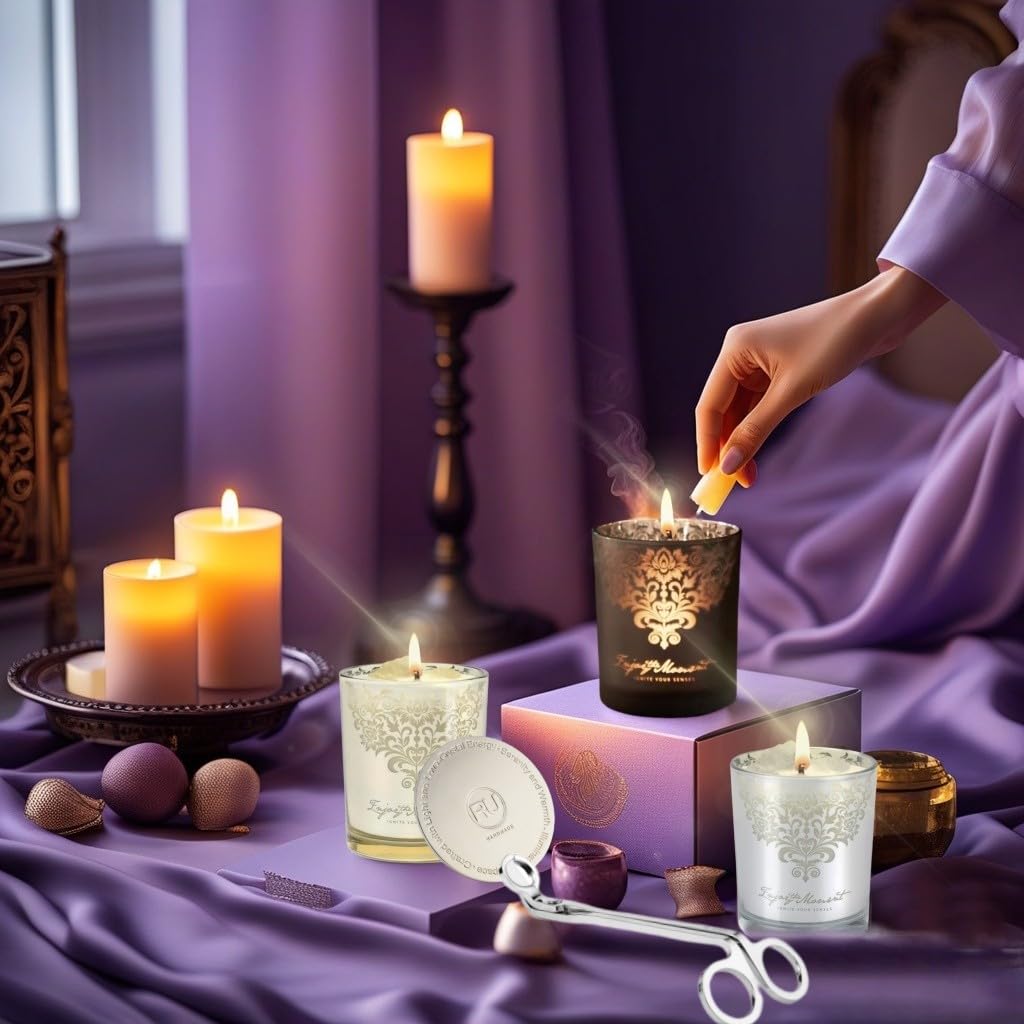 Luxury Scented Candles Gift Set – 3 Crystal Soy & Beeswax Aromatherapy Candle with Snuffer Lid & Wick Trimmer,7oz/each | Floral & Citrus Scents, Candle for Women, candles for home Scented & Relaxation