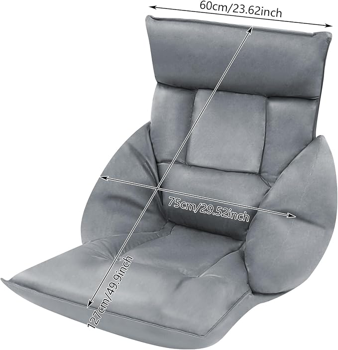 Floor Chair with Back Support, Folding Sofa Chair with 5 Adjustable Position, Cozy Tatami Human Bed with 5 Adjustable Positions for Living Room, Bedroom, Grey
