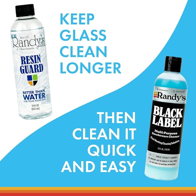 Randy's Black Label Cleaner and Resin Guard Bundle – Fast-Acting Resin Cleaning Solution for Glass, Metal & Ceramic Surfaces – Glass Pipe Cleaner - Protects with Water Alternative – 2 x 12 fl oz