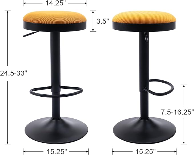 EALSON Modern Swivel Bar Stools Set of 6 Adjustable Counter Height Backless Barstools with Metal Base Fabric Upholstered Round Bar Stool Chairs for Kitchen Island/Pub/Breakfast Bar, Yellow
