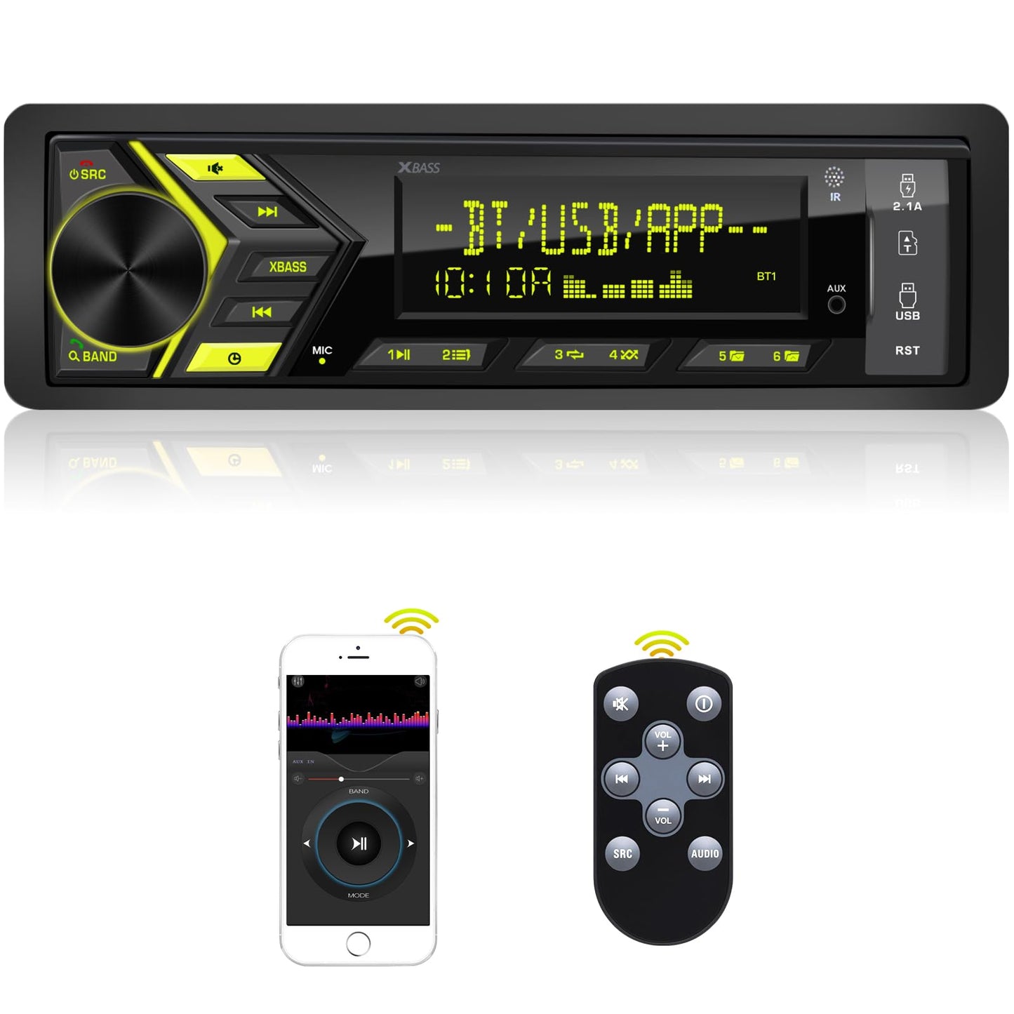 Bluetooth Single Din Car Radio: Marine Stereo Receivers - Multimedia Car Audio With Am Fm Usb Sd Aux-In 2.1A Quick Charge App Co