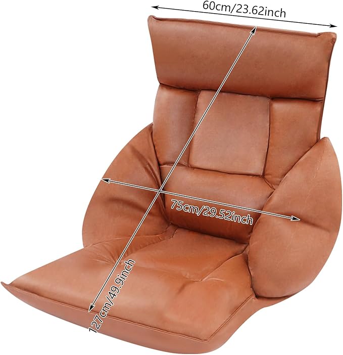 Floor Chair with Back Support, Folding Sofa Chair with 5 Adjustable Position, Cozy Tatami Human Bed with 5 Adjustable Positions for Living Room, Bedroom, Coffee Color