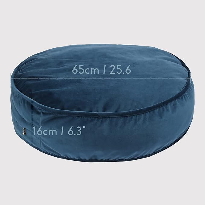 YIUOR Velvet Floor Pillows Round Chair Cushion Couch Throw Pillow Soft Pouf Seat Mattress Bean Bag for Reading Nook Play Room (25.6", Teal)