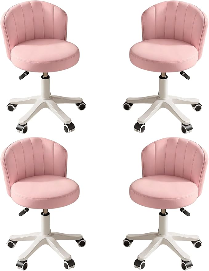 Small Round Rolling Desk Chair Armless Comfy Vanity Computer Chair with Low Backrest PU Leather Height Adjustable Swivel Work Spa Chair