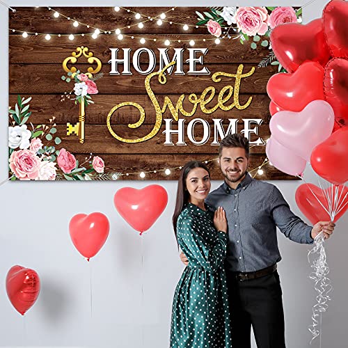 House Warming Party Decoration Home Sweet Home Banner Backdrop Photography Key Shining Lights Background Pink Floral Woode...