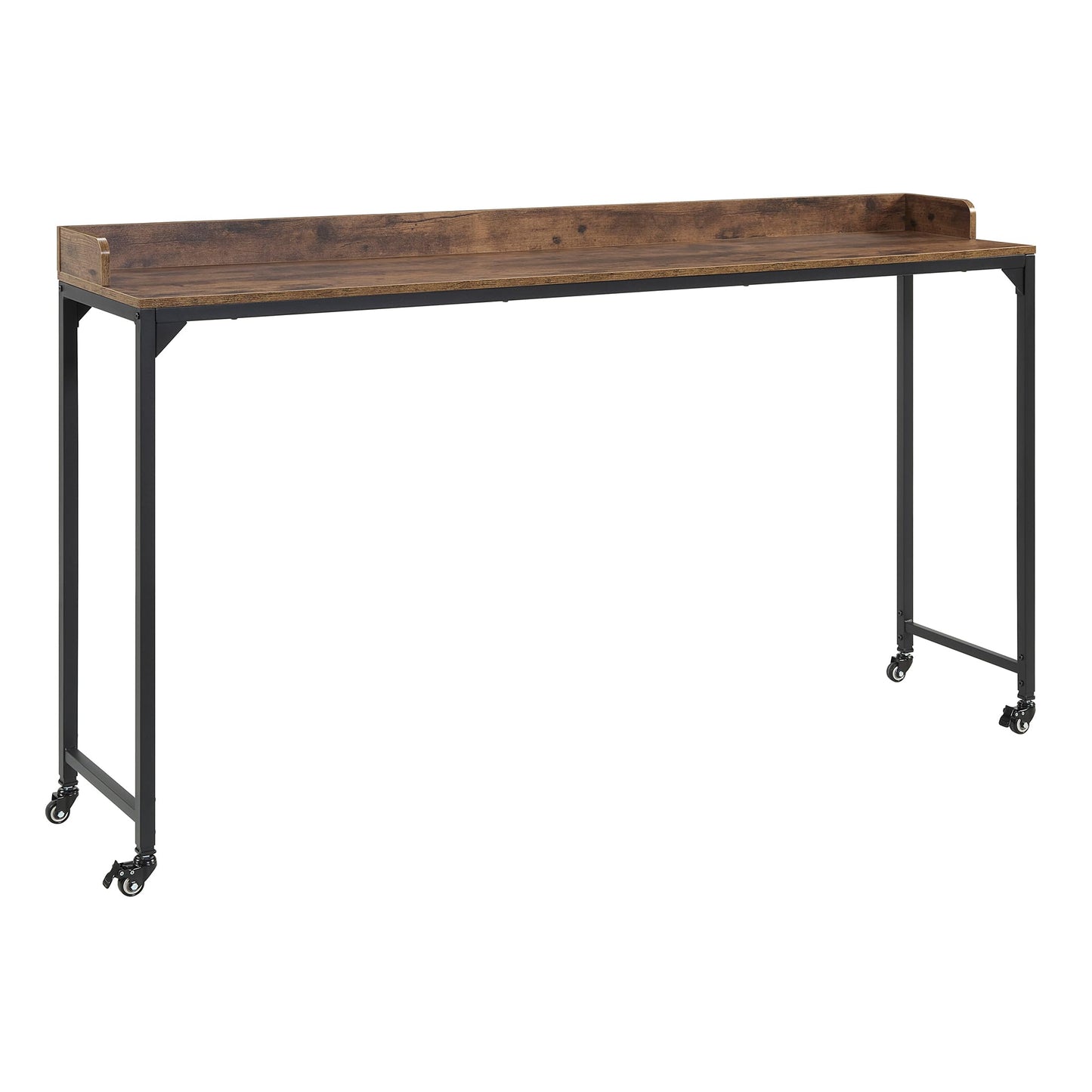 Lexicon Overbed Table with Wheels, Mobile Bed Desk with Metal Leg, 72" W Queen Size Rolling Desk Adjustable Height, Standing Workstation Laptop Desk, Portable Desk, Brown