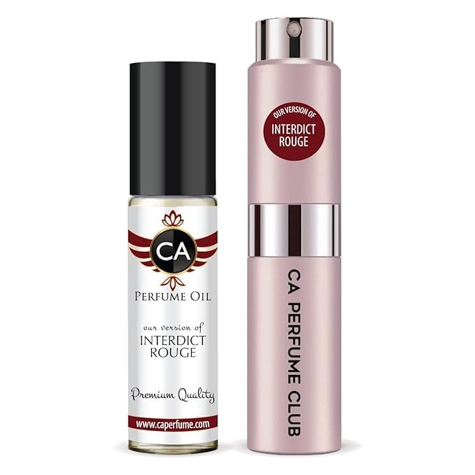 CA Perfume Duo Impression of Interdict Rouge For Women Perfume Layering Set Long Lasting Travel Size EDP + Body Oil Roll-On Bottle 0.27 Fl Oz+0.33 Fl Oz